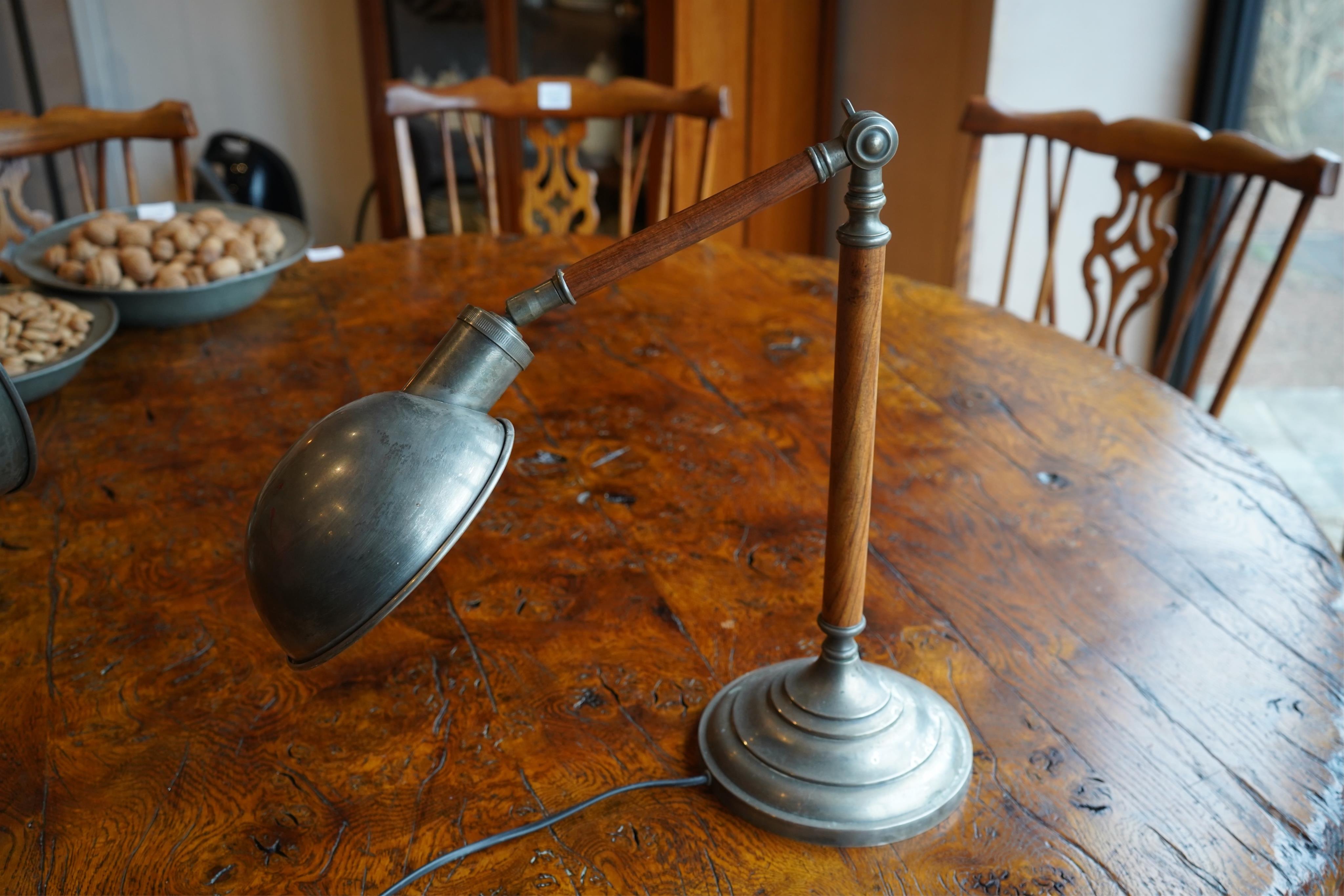 A Flamant brushed steel and wood anglepoise desk lamp. Condition - good, untested